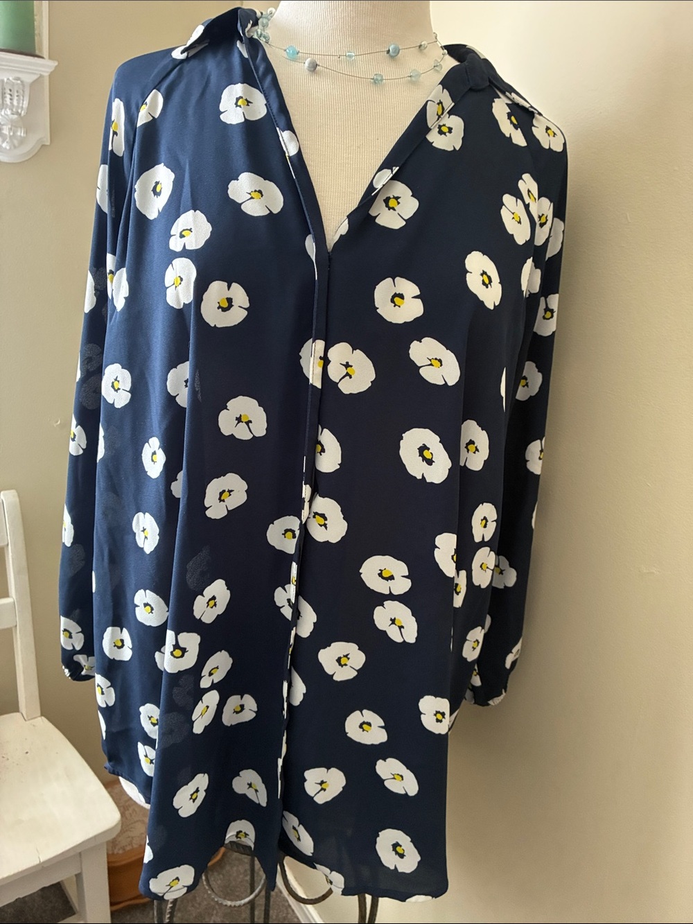 CAbi Navy Floral Button-Down Top